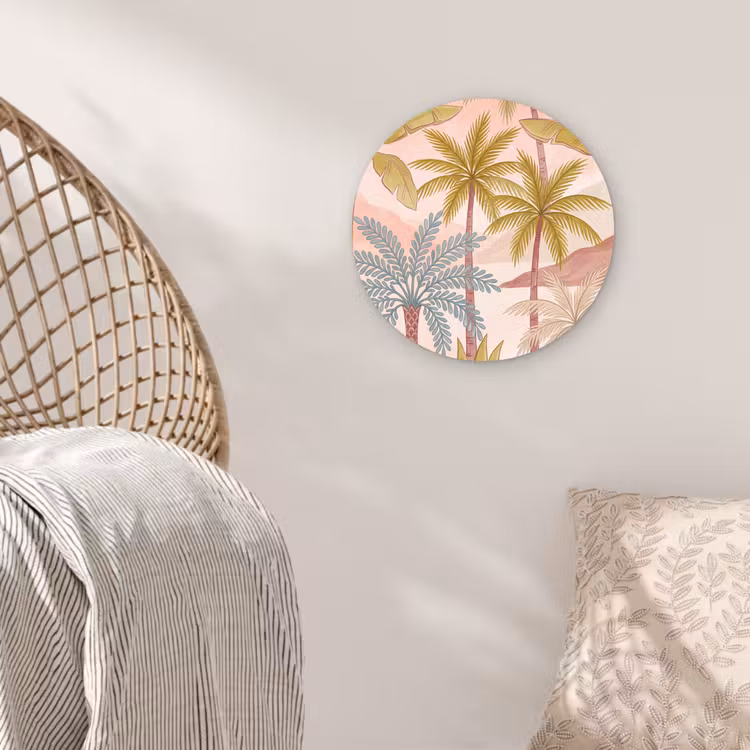 Illustratie - Palmbomen - Kleurrijk Wandcirkel kunststof plaat 5mm dik klein -sfeer5