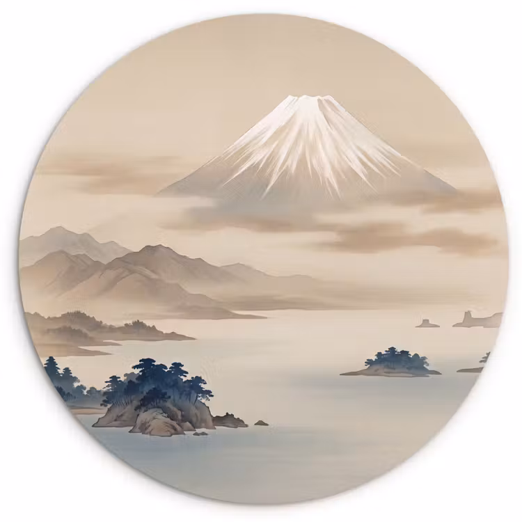 Japans - Landschap - Beige Wandcirkel kunststof plaat 5mm dik klein -3d