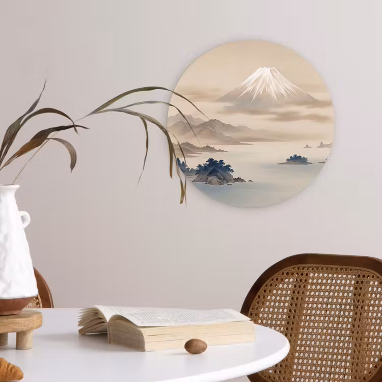 Japans - Landschap - Beige Wandcirkel kunststof plaat 5mm dik klein -sfeer4