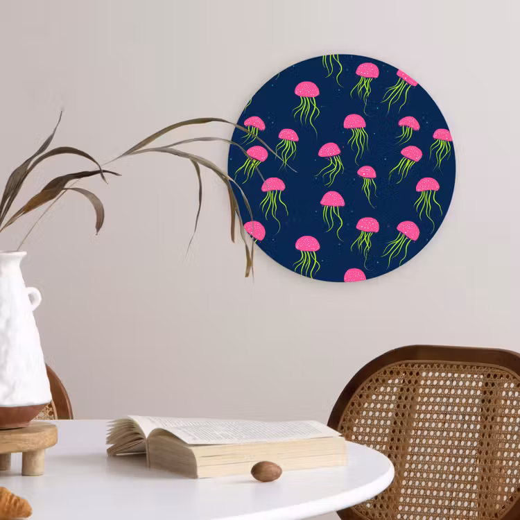 Kwallen - Diepzee - Neon Wandcirkel kunststof plaat 5mm dik klein 188 -sfeer4