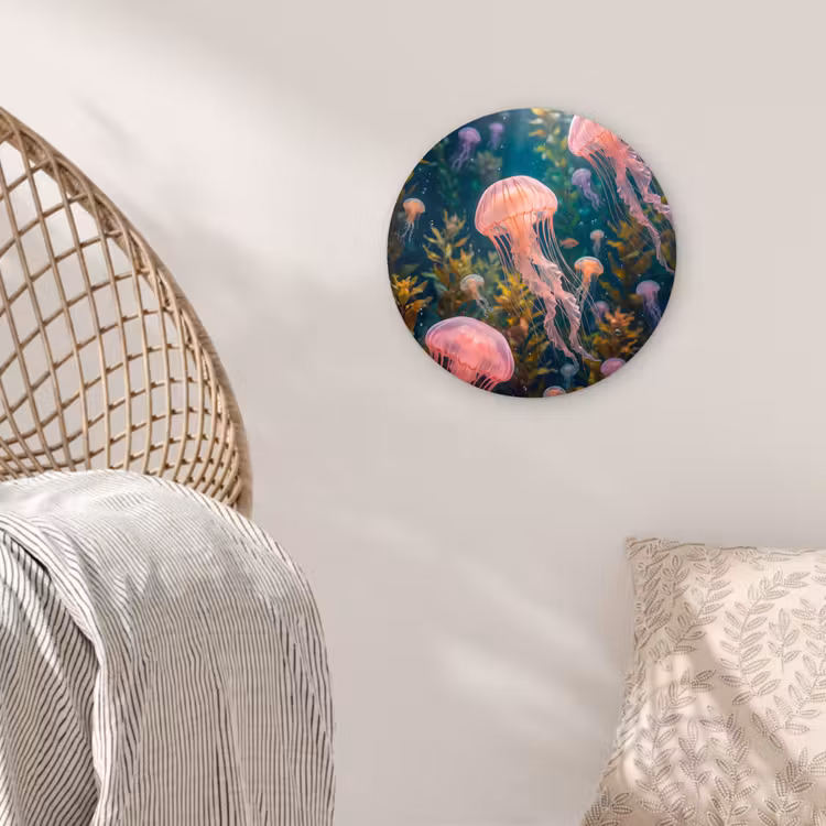 Kwal - Roze - Onderwater - Zeeleven - Dieren Wandcirkel kunststof plaat 5mm dik klein -sfeer5