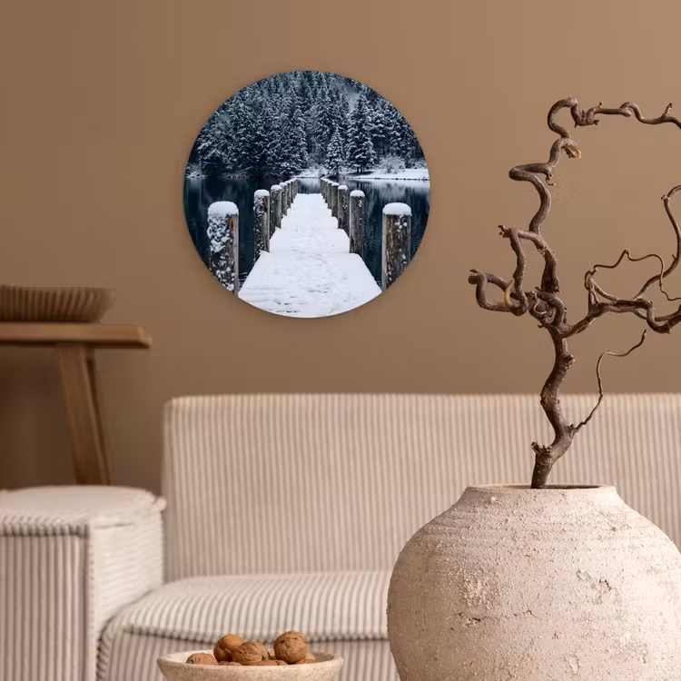Steiger - Meer - Sneeuw - Bergen - Rustgevend Wandcirkel kunststof plaat 5mm dik klein -sfeer1