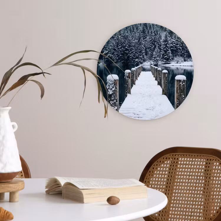 Steiger - Meer - Sneeuw - Bergen - Rustgevend Wandcirkel kunststof plaat 5mm dik klein -sfeer4