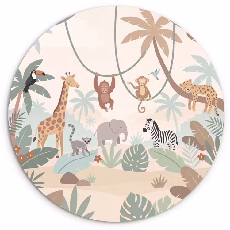 Jungle - Dieren - Groen Wandcirkel kunststof plaat 5mm dik klein -3d