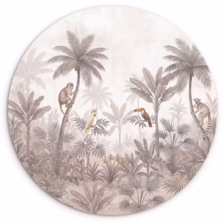 Jungle - Dieren - Palmbomen Wandcirkel kunststof plaat 5mm dik klein -3d