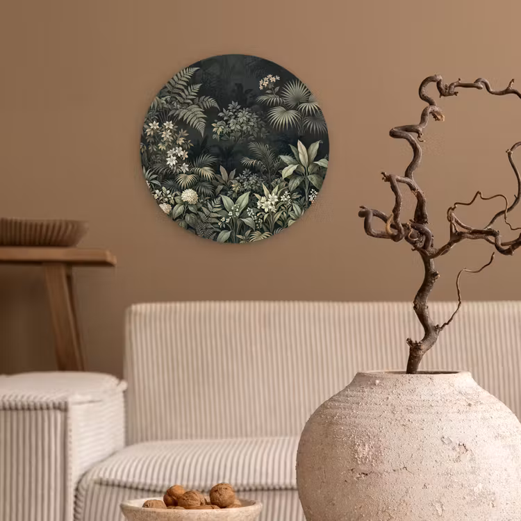 Jungle - Bladeren - Botanisch - Groen Wandcirkel kunststof plaat 5mm dik klein -sfeer1