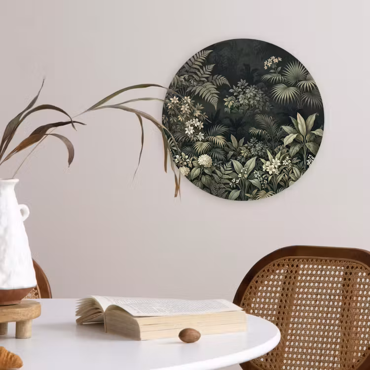 Jungle - Bladeren - Botanisch - Groen Wandcirkel kunststof plaat 5mm dik klein -sfeer4