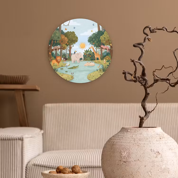 Jungle - Oase - Dieren - Kleurrijk Wandcirkel kunststof plaat 5mm dik klein -sfeer1