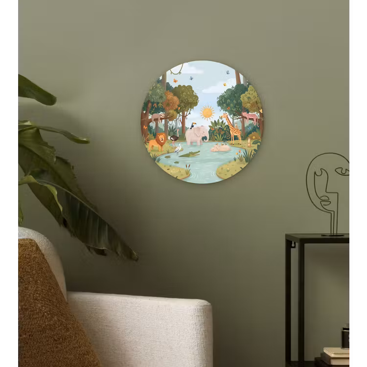 Jungle - Oase - Dieren - Kleurrijk Wandcirkel kunststof plaat 5mm dik klein -sfeer3