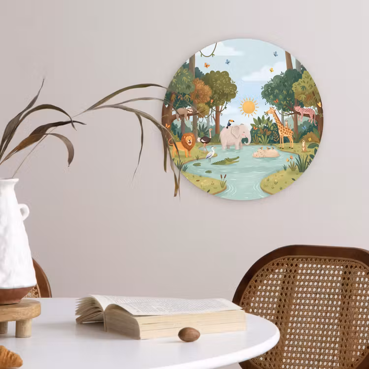 Jungle - Oase - Dieren - Kleurrijk Wandcirkel kunststof plaat 5mm dik klein -sfeer4