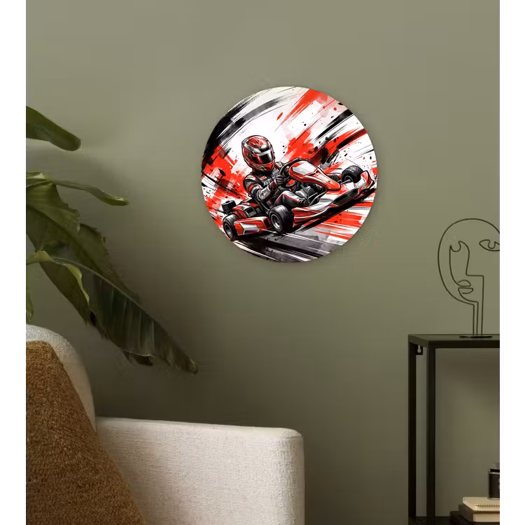 Kart - Coureur - Snelheid - Rood Wandcirkel kunststof plaat 5mm dik klein -sfeer3