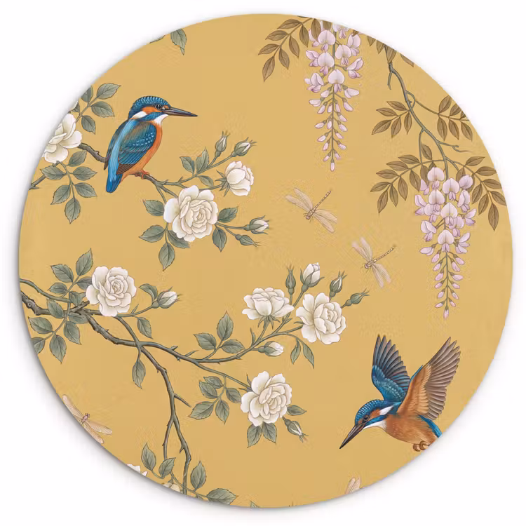 IJsvogels - Bloesem - Geel Wandcirkel kunststof plaat 5mm dik klein -3d