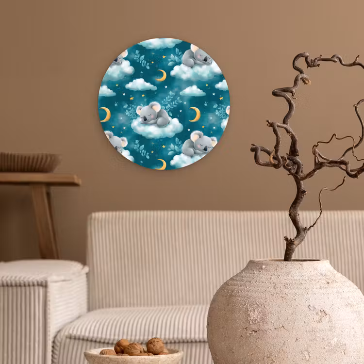 Koala's - Betoverend - Blauw Wandcirkel kunststof plaat 5mm dik klein 188 -sfeer1