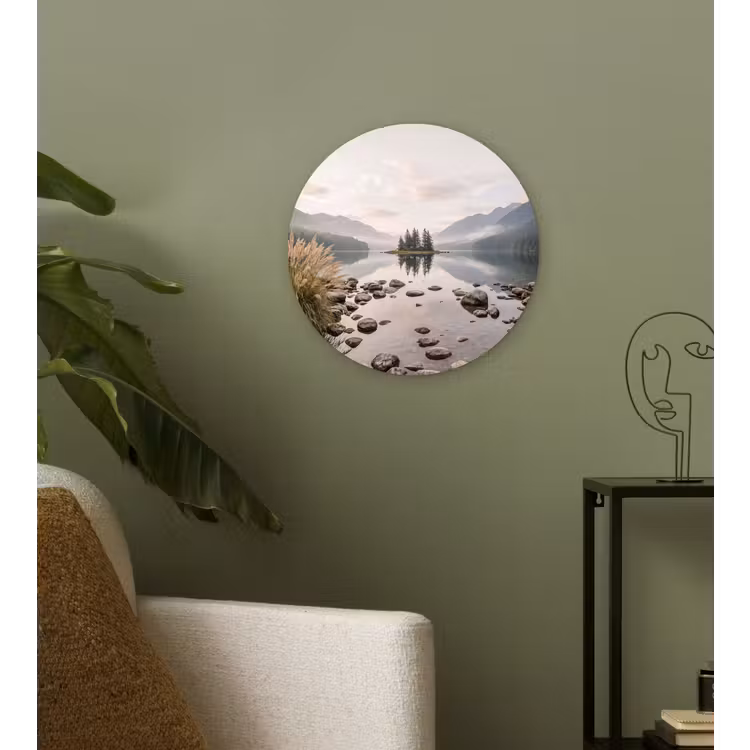 Meer - Bergen - Landschap - Groen Wandcirkel kunststof plaat 5mm dik klein -sfeer3