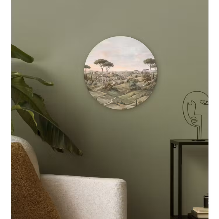 Landschap - Heuvels - Zandpad - Groen Wandcirkel kunststof plaat 5mm dik klein -sfeer3