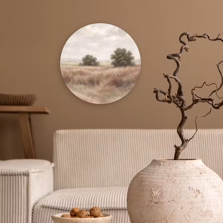 Landschap - Minimalistisch - Beige Wandcirkel kunststof plaat 5mm dik klein -sfeer1