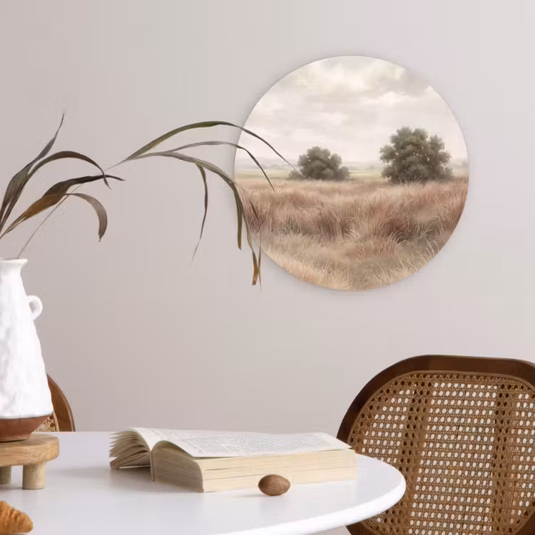 Landschap - Minimalistisch - Beige Wandcirkel kunststof plaat 5mm dik klein -sfeer4