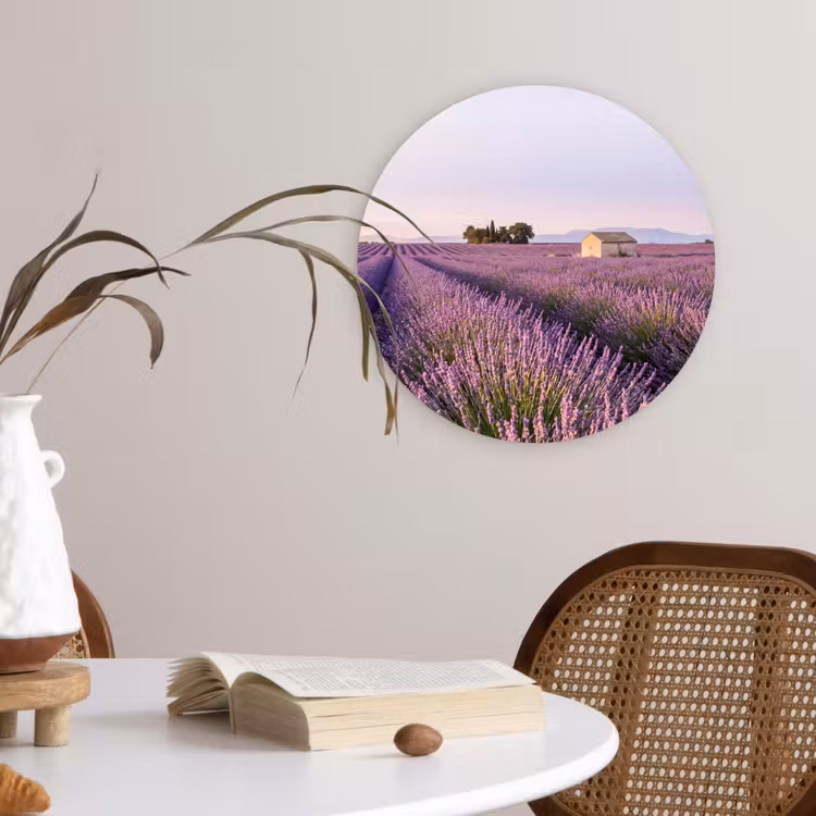 Lavendel - Landschap - Sereen - Paars Wandcirkel kunststof plaat 5mm dik klein -sfeer4