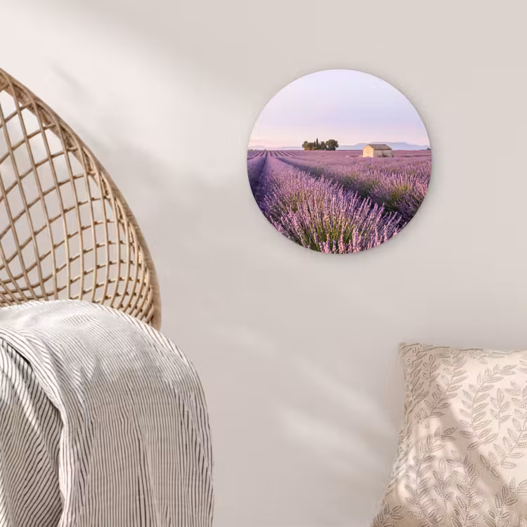 Lavendel - Landschap - Sereen - Paars Wandcirkel kunststof plaat 5mm dik klein -sfeer5