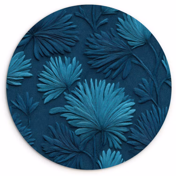 Bladeren - Reliëf - Patroon - Oceaanblauw - Modern Wandcirkel kunststof plaat 5mm dik klein 188 -3d