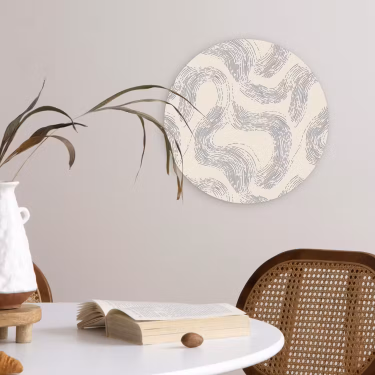 Lijnen - Patroon - Beige - Minimalistisch Wandcirkel kunststof plaat 5mm dik klein 188 -sfeer4