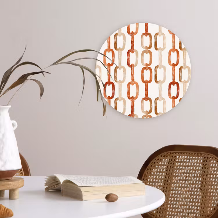 Schakels - Patroon - Aquarel - Terracotta Wandcirkel kunststof plaat 5mm dik klein 188 -sfeer4