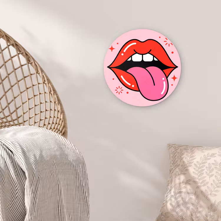 Lippen - Tong - Pop-art - Kleurrijk - Roze Wandcirkel kunststof plaat 5mm dik klein -sfeer5