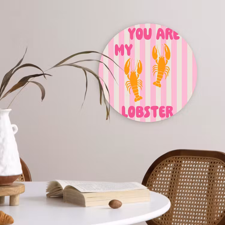 Lobster - Love - Valentijn Wandcirkel kunststof plaat 5mm dik klein -sfeer4