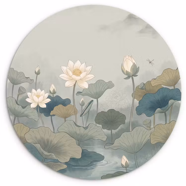 Lotus - Bloemen - Groen Wandcirkel kunststof plaat 5mm dik klein -3d