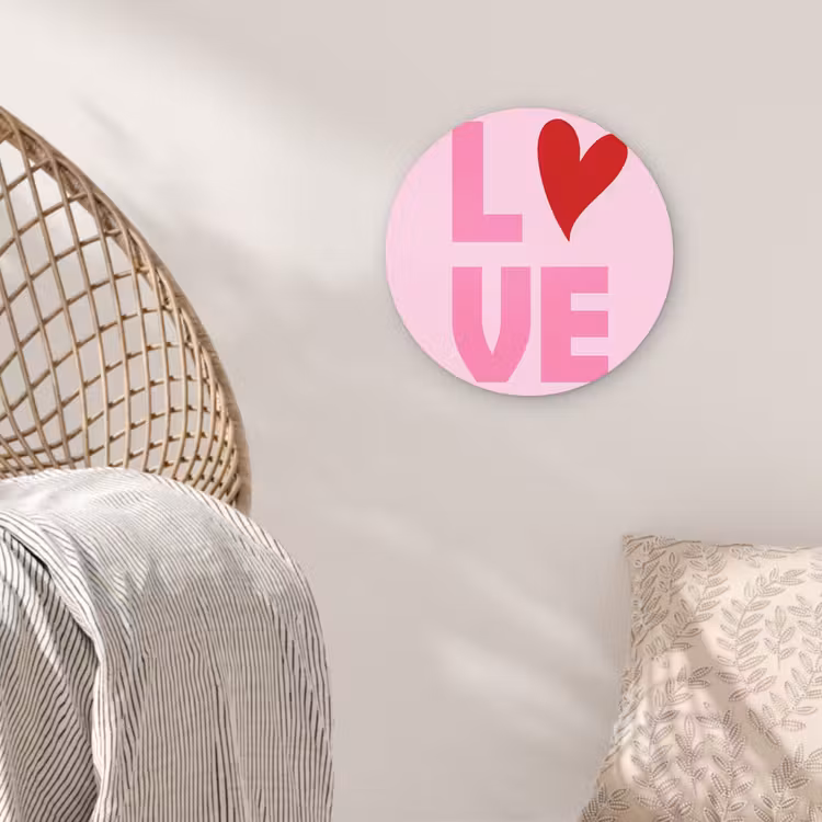 Love - Roze - Hart - Valentijn Wandcirkel kunststof plaat 5mm dik klein -sfeer5