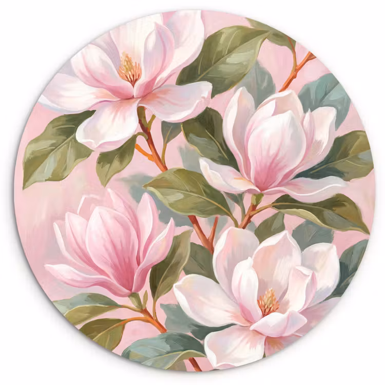 Magnolia's - Patroon - Roze Wandcirkel kunststof plaat 5mm dik klein -3d