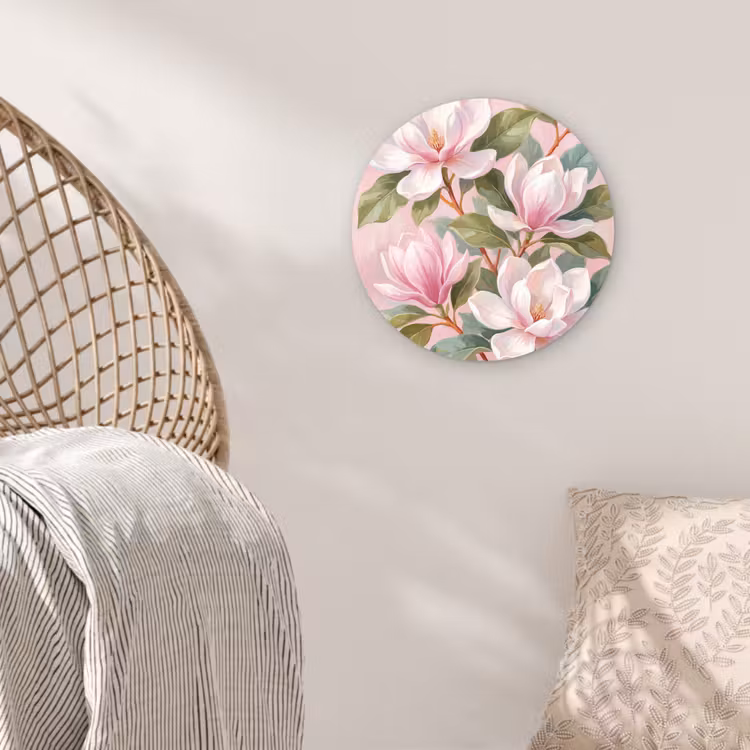Magnolia's - Patroon - Roze Wandcirkel kunststof plaat 5mm dik klein -sfeer5