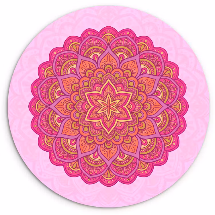 Mandala - Cirkel - Spiritueel - Oosters - Roze Wandcirkel kunststof plaat 5mm dik klein -3d