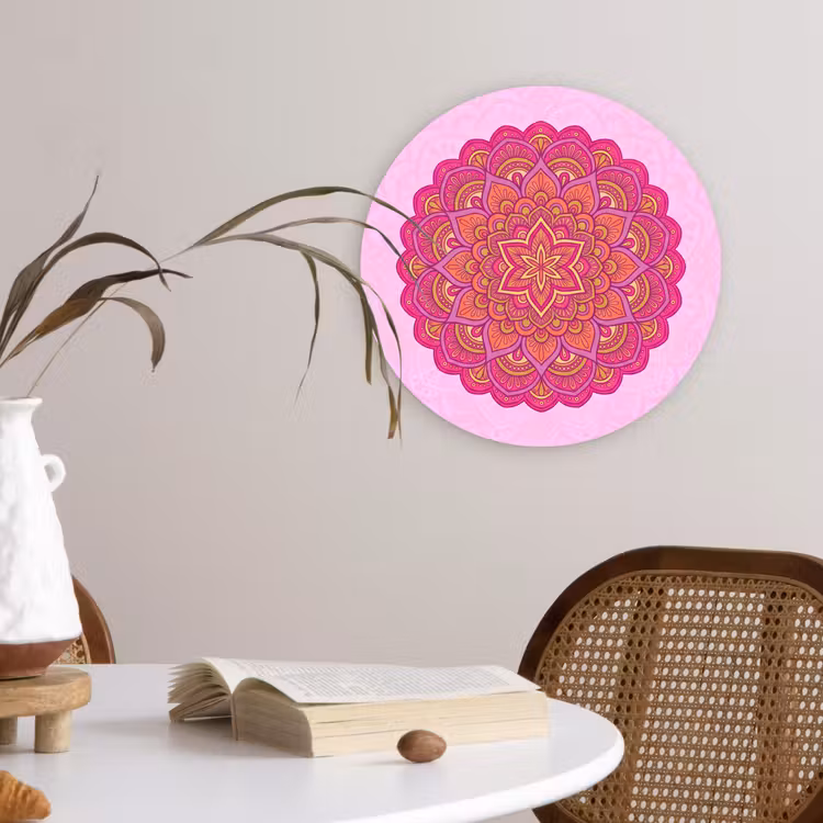 Mandala - Cirkel - Spiritueel - Oosters - Roze Wandcirkel kunststof plaat 5mm dik klein -sfeer4