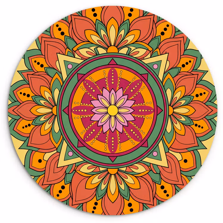 Mandala - Bloemen - Abstract - Kleurrijk Wandcirkel kunststof plaat 5mm dik klein -3d