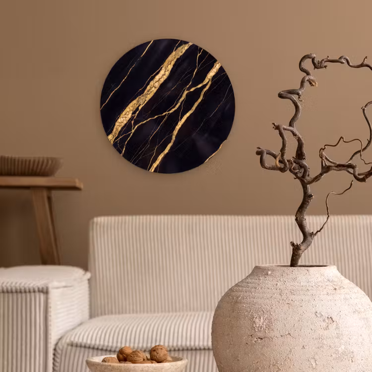 Marmer - Goud - Textuur - Abstract - Zwart Wandcirkel kunststof plaat 5mm dik klein -sfeer1