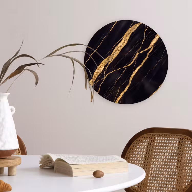 Marmer - Goud - Textuur - Abstract - Zwart Wandcirkel kunststof plaat 5mm dik klein -sfeer4