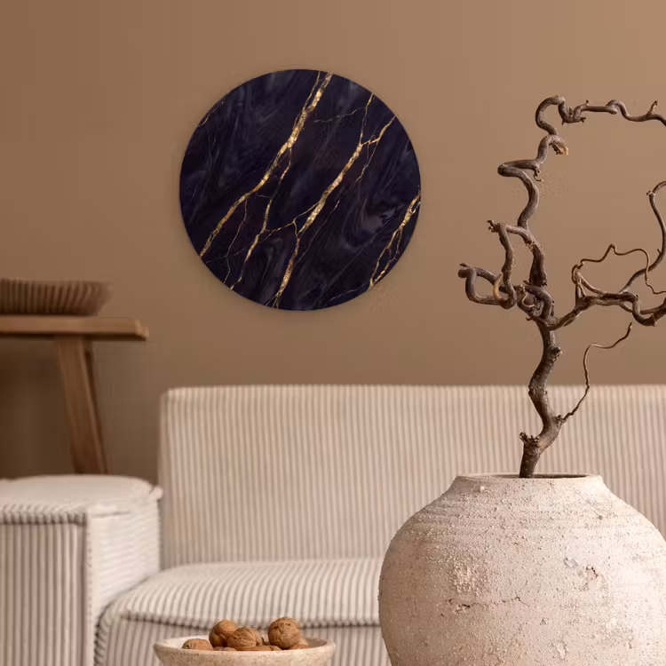 Marmer - Gouden aders - Abstract - Zwart Wandcirkel kunststof plaat 5mm dik klein -sfeer1