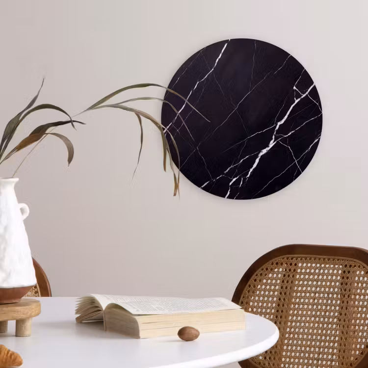 Marmer - Patroon - Abstract - Modern - Zwart Wandcirkel kunststof plaat 5mm dik klein -sfeer4