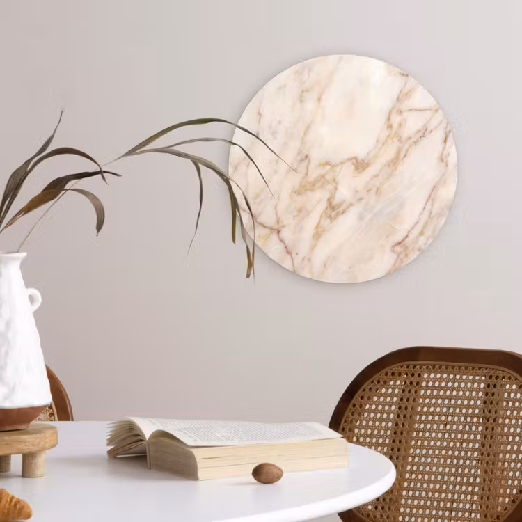 Marmer - Ader - Abstract - Wit - Goud Wandcirkel kunststof plaat 5mm dik klein -sfeer4