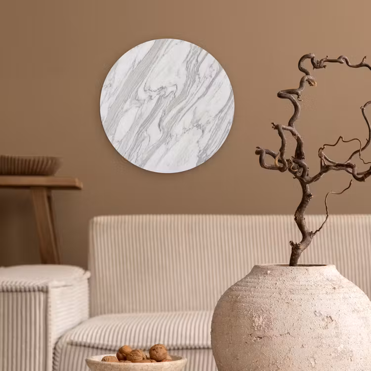 Marmer - Wit - Grijs - Structuur - Modern Wandcirkel kunststof plaat 5mm dik klein -sfeer1