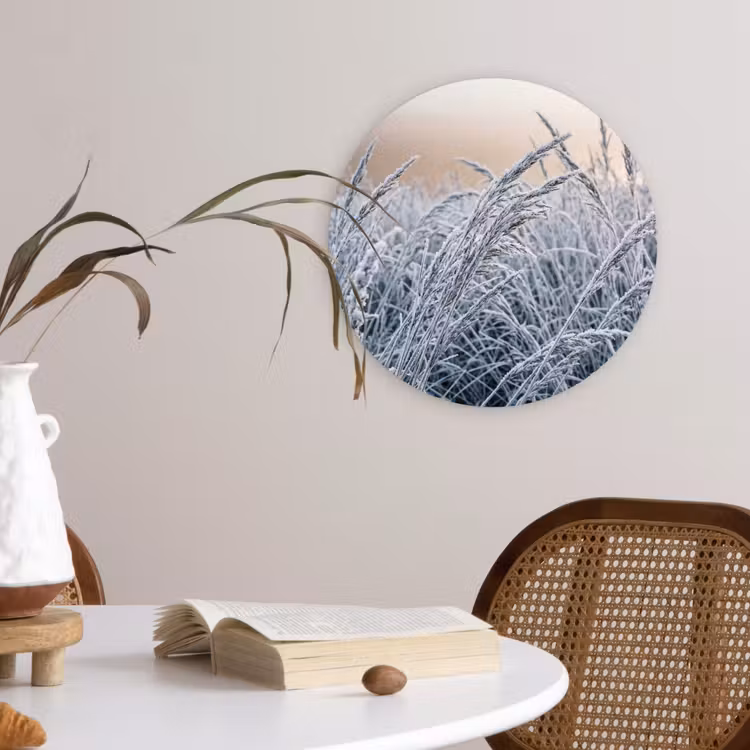 Rijp - Gras - Kristallen - Winter - Minimalistisch Wandcirkel kunststof plaat 5mm dik klein -sfeer4