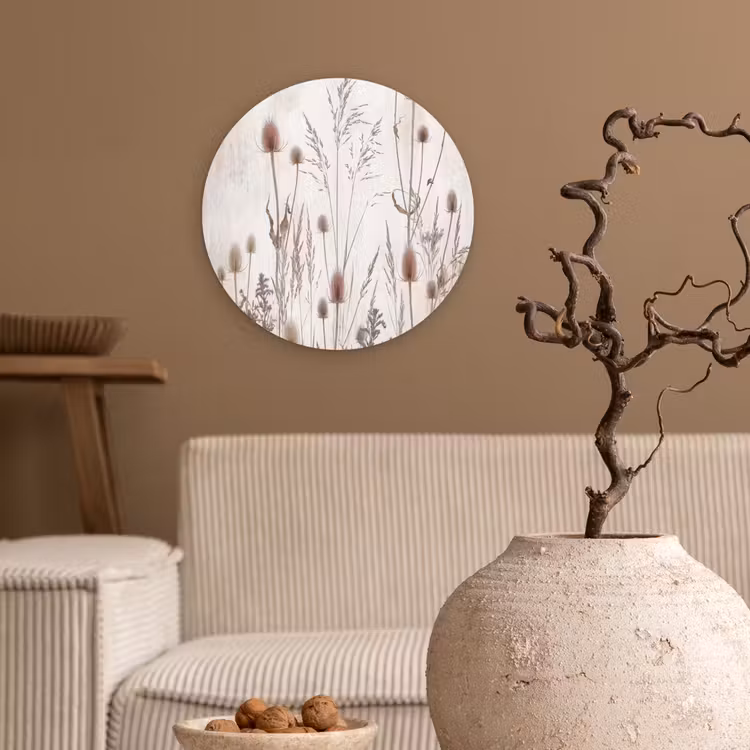 Weidebloemen - Design - Sepia Wandcirkel kunststof plaat 5mm dik klein -sfeer1