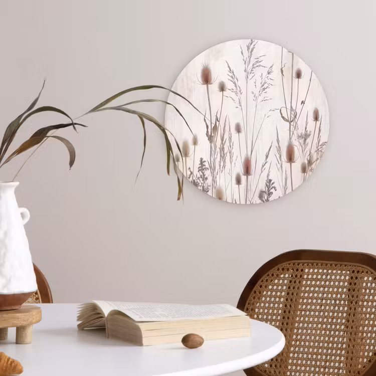 Weidebloemen - Design - Sepia Wandcirkel kunststof plaat 5mm dik klein -sfeer4