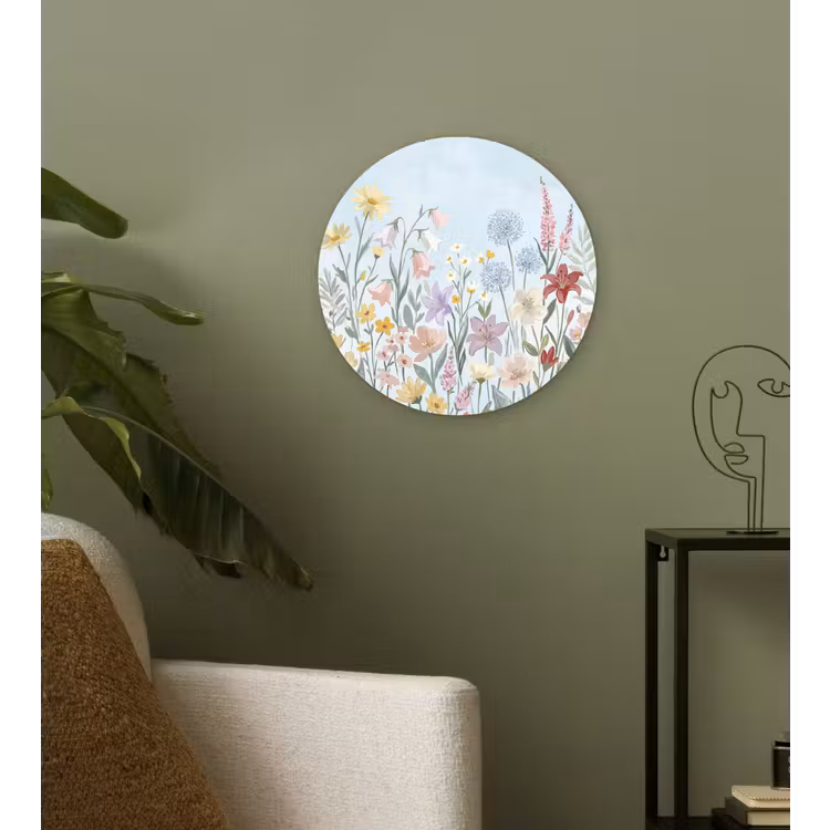 Weidebloemen - Illustratie - Kleurrijk Wandcirkel kunststof plaat 5mm dik klein -sfeer3