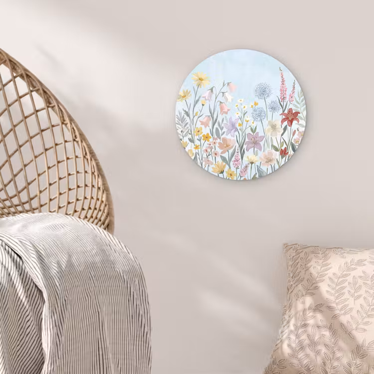 Weidebloemen - Illustratie - Kleurrijk Wandcirkel kunststof plaat 5mm dik klein -sfeer5