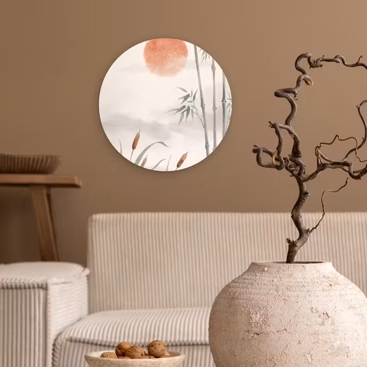 Minimalistisch - Bamboe - Groen Wandcirkel kunststof plaat 5mm dik klein -sfeer1