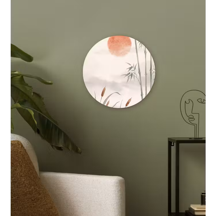 Minimalistisch - Bamboe - Groen Wandcirkel kunststof plaat 5mm dik klein -sfeer3