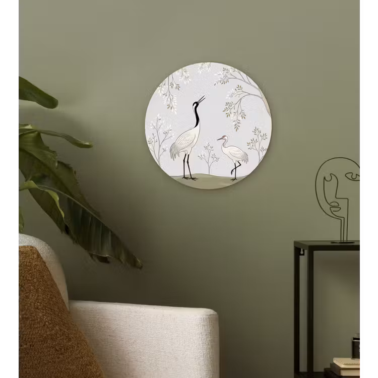 Minimalistisch - Kraanvogels - Blauw Wandcirkel kunststof plaat 5mm dik klein -sfeer3