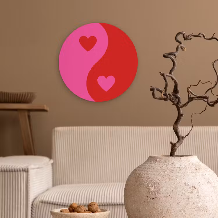 Minimalistisch - Rood - Roze - Hartjes Wandcirkel kunststof plaat 5mm dik klein -sfeer1